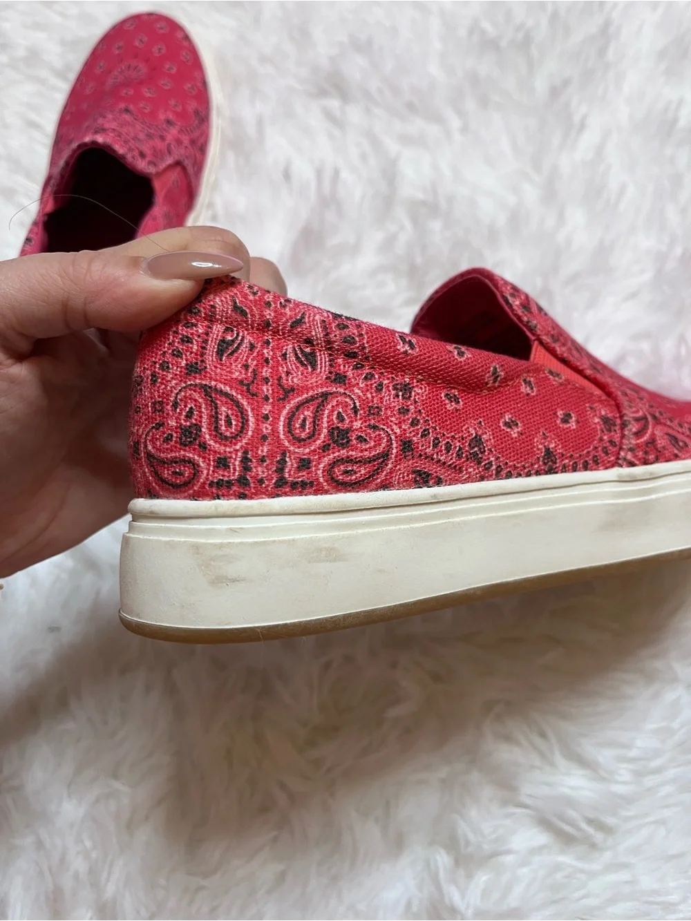 Steve Madden Red Bandana-Print Slip-On Shoes